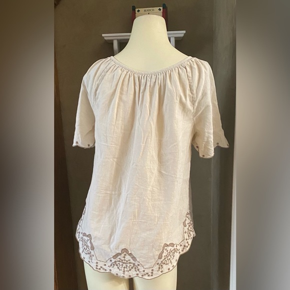 BANANA REPUBLIC Beige Short Sleeve Linen Blend Embroidered Women’s size Small - Picture 2 of 11